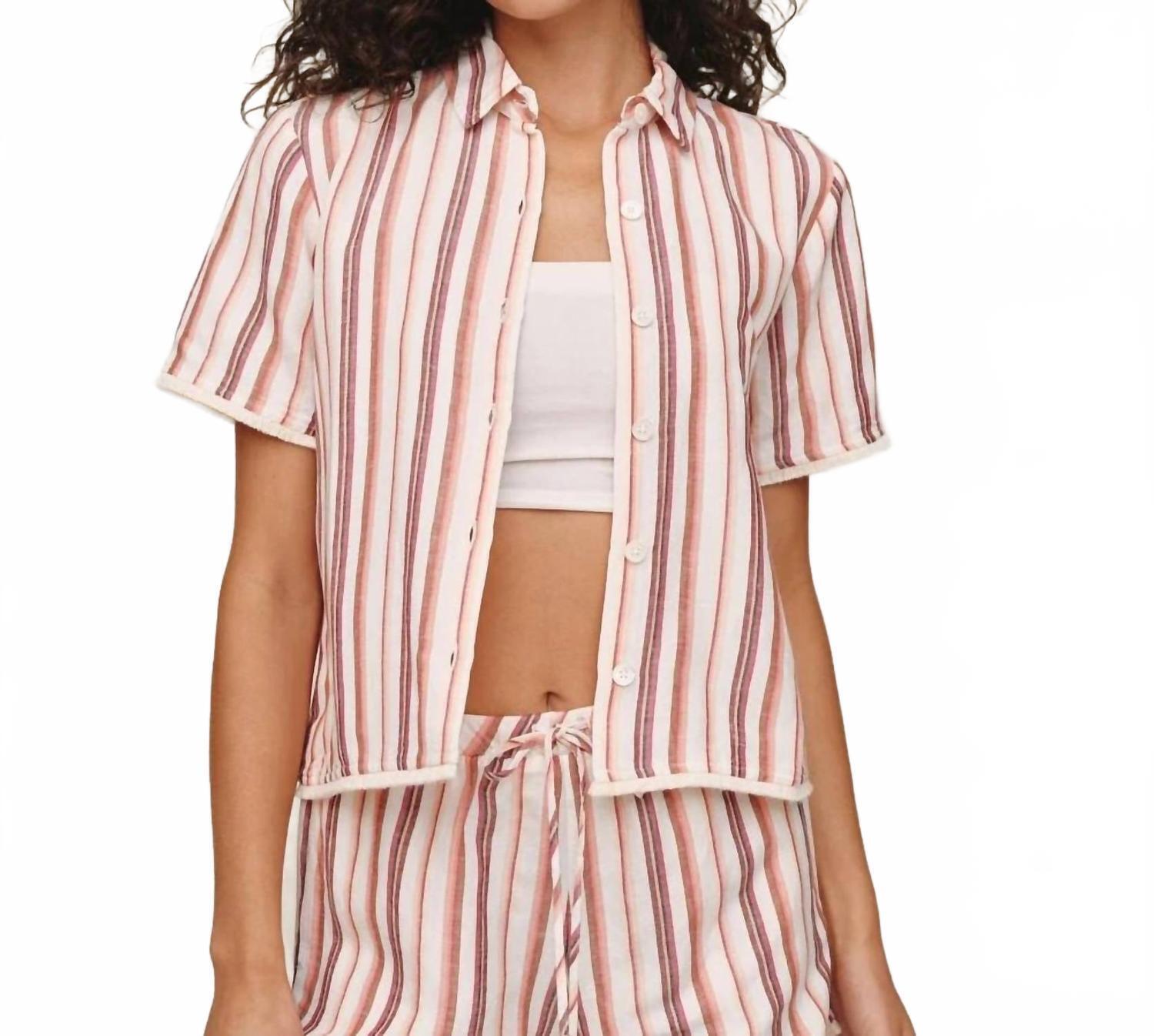 New Bella Dahl Short Sleeve Fray Hem Shirt In Sunset Stripe